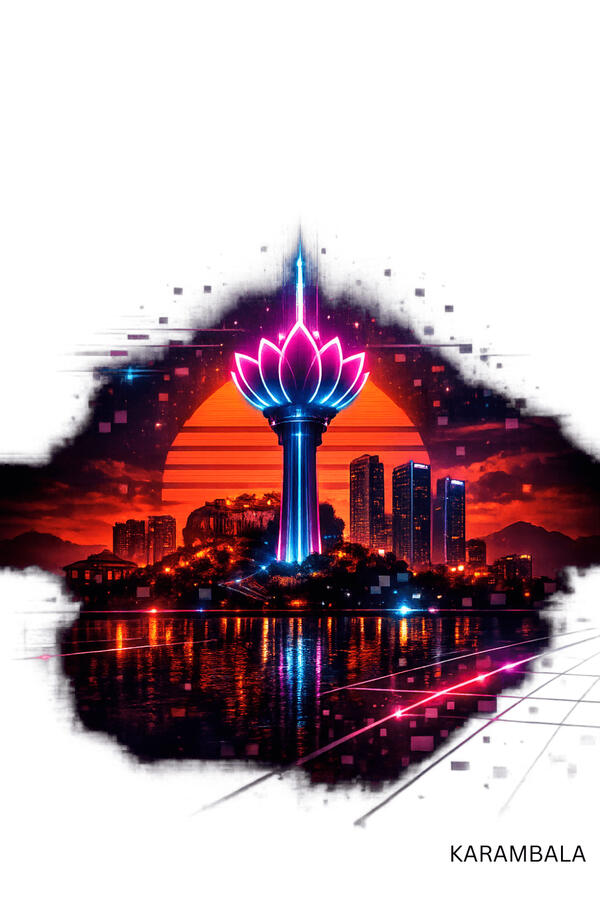 Neon trifft Skyline – der Lotustower im Herz von Colombo.