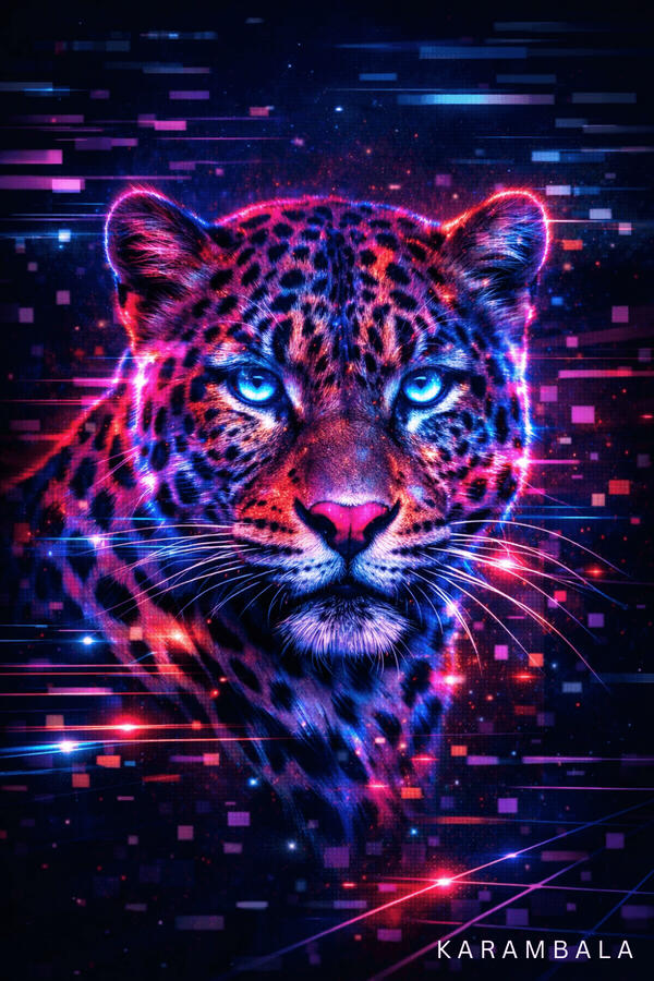 A futuristic interpretation of one of nature’s most powerful hunters. Inspired by the raw presence of Sri Lanka's wilderness, this piece transforms wild instinct into electric color, glowing textures, and digital energy. A symbol of strength and mystery.