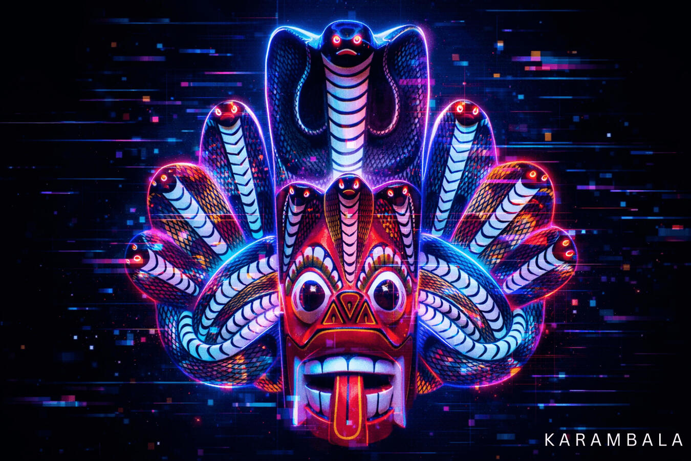 A futuristic reinterpretation of traditional Sri Lankan mask culture. Glowing neon details, cinematic shadows, and digital storytelling inspired by the myths and rituals of Sri Lanka. ✨ Sri Lanka through different eyes. In a new light.