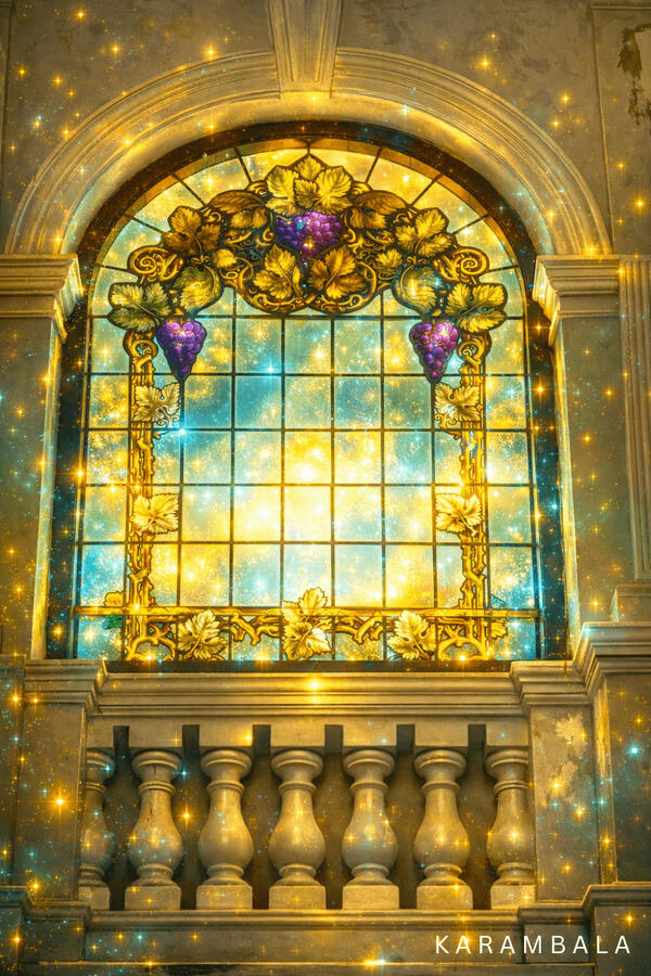 An ornate, classical window opens up to a bright sky, framed by subtle, glowing light. A beautiful look at timeless architecture reimagined with a modern touch.